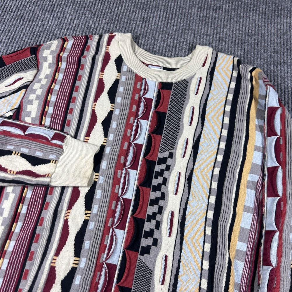 PacSun Sweater Men's L Multi Color 3D Textured Knit Coogi Style Tundra Grandpa
